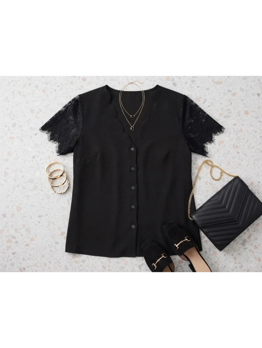 Elegant Black Short-Sleeve Blouse